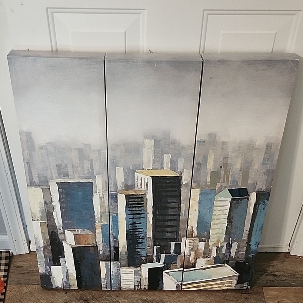 Modern Cityscape Triptych Canvas Art